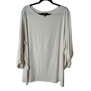 Lauren Ralph Lauren Shirt Womens 3X Beige Cotton Long Sleeve Round Neck Slit